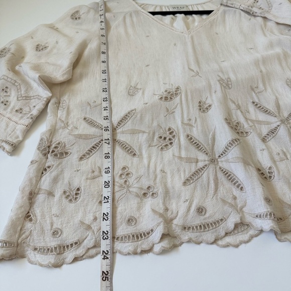 WRAP London Linen Tunic Blouse Women’s L Boho Embroidered Floral Cream Summer - Picture 7 of 10